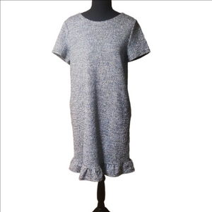 LOFT Blue and Gray Tweed Midi Dress, Size Medium